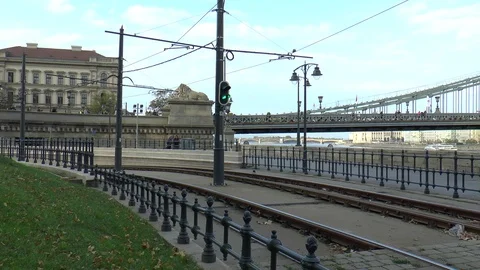 Budapest Chain Bridge And Tram Tracks Stock Footage 99102019