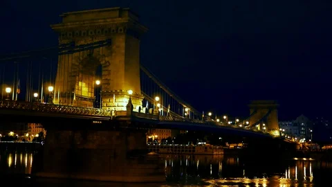 Budapest Chain Bridge by night 4k Stock Footage 79204168
