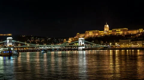 Budapest. Chain bridge over Danube river. Buda castle is in the background. Stock Footage 61261936