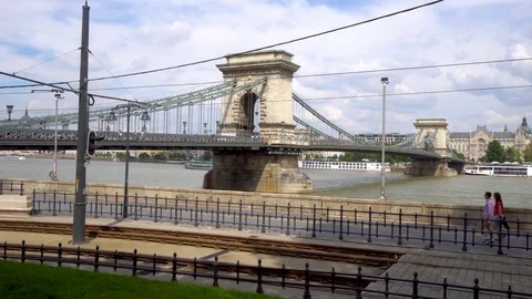 Budapest Chain Bridge from side of buda Stock Footage 78578592