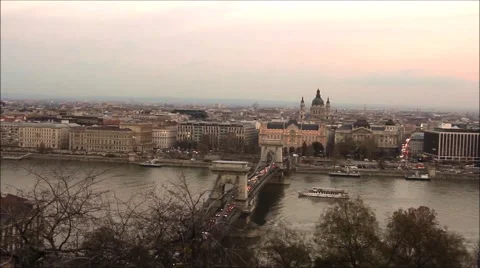 Budapest Chain Bridge Traffic Stock Footage 45290944