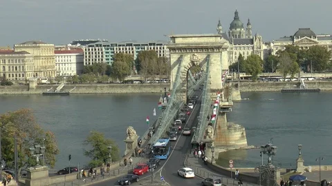 Budapest Chain Bridge Traffic Stock Footage 99155408