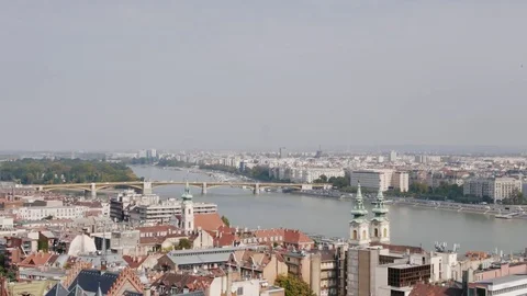 Budapest city and river Danube view Margaret bridge.. Stock Footage