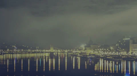 Budapest city Danube night time lapse fog HD Stock Footage 34973835