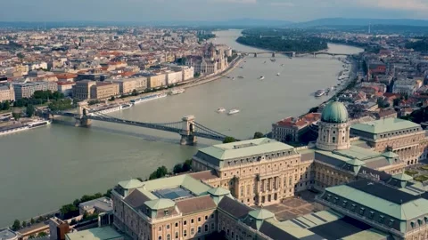 Budapest city evening scene. View at Chain bridge (Aerial View) Stock Footage 290160318