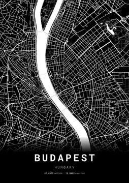 Budapest City Map Frame, Cartography Map Print, Street Layout Map Stock Illustration