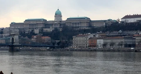 Budapest city view with danube river at winter time 5 Stock Footage 102993496