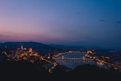 Budapest cityscape at blue hour Stock Photos