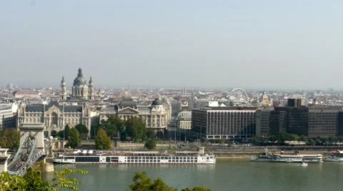 Budapest cityscape from castle view with chain bridge and St. Stephen's Basilica Stock-Footage 43107411