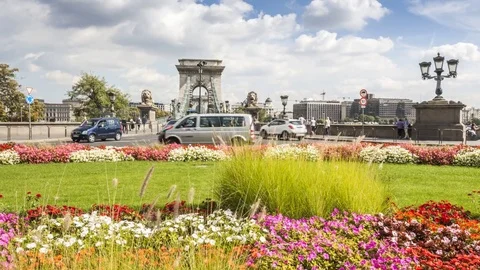 Budapest - Clark Adam Square with Szechenyi Chain Bridge Stock Footage 80571482