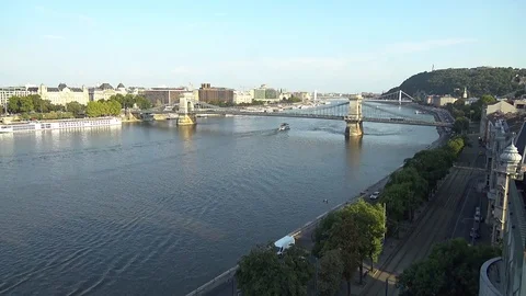 Budapest Danube &amp; Chain Bridge Stock Footage 96308658