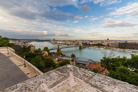 Budapest Danube evening view  with cloud, wide angle. Stock Photos