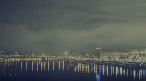 Budapest Danube night time lapse fog HD Stock-Footage 34973836