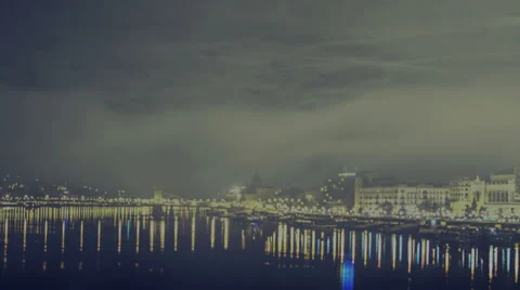 Budapest Danube night time lapse fog 4K Stock Footage 34973897