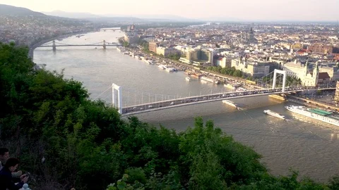Budapest Danube river and  Elisabeth bridge Hungary Stock Footage 78579328