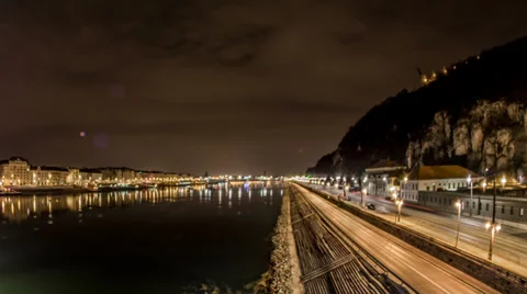 Budapest Danube river edge night time lapse 4K Stock Footage 35104493