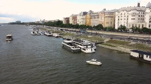 Budapest, Danube river with skyline on background Stock Footage 79059250
