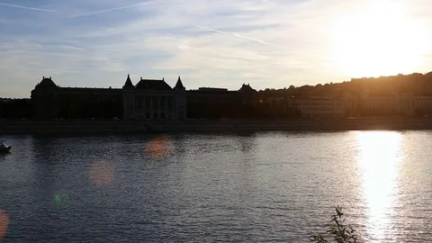 Budapest. Danube River. Sunset, twilight. Architecture, old houses, streets and Stock Footage 75803388