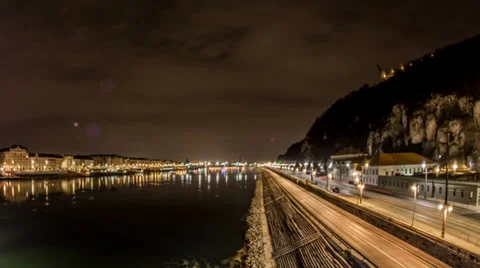 Budapest Danuber river edge night time lapse HD Video stock 35104360