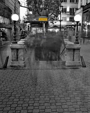 Budapest - december 22: crowd comming out from the final station of the under Stock Photos