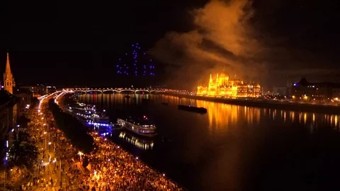 Budapest Drone Show Stock Footage 96308657