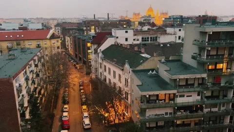 Budapest at dusk featuring an illuminated building beautifully set against sky Stock Footage 301790006