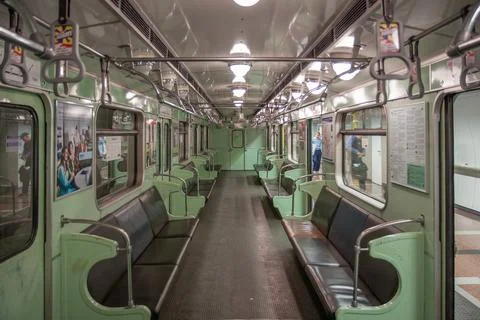 Budapest empty subway, inside of an old retro metro Stock-Fotos