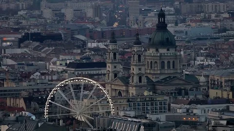 Budapest in the evening - Spring - Ferris wheel cathedral and old quarters - Stock Footage 76006454