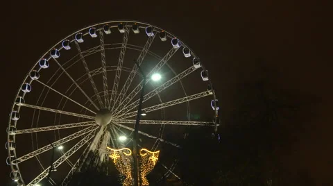 Budapest Eye ferris wheel at night - Erzsébet Square December 7th 2015 스톡 동영상 63207012