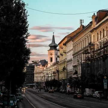 Budapest facade at sunset Stock Photos