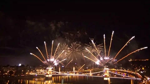 Budapest Fireworks Clip 1 Stock Footage 96308453