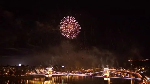 Budapest Fireworks Clip 2 Stock Footage 96308378