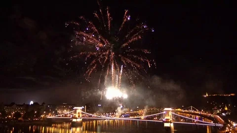 Budapest Fireworks Clip 3 Stock Footage 96308377