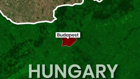 Budapest highlighted on a moving satellite map of Hungary video clip Stock Footage 342124040