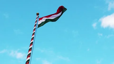 Budapest. Hungarian flag flutters in the wind in slow motion on blue sky see Stock Footage 150097097