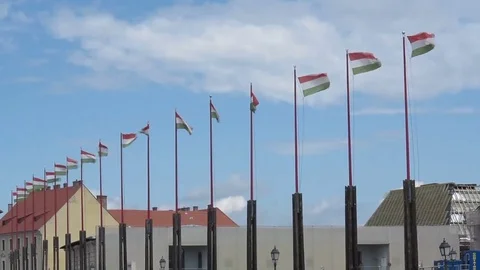 Budapest, Hungarian  flags on the wind Stock Footage 78996153