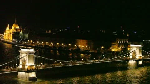 Budapest - Hungarian parliament and chain bridge Stock Footage