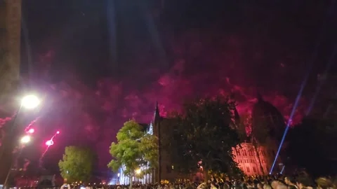 Budapest, Hungary - 20 August 2026: National Day Fireworks With Large Crowd Stock Footage 343173792