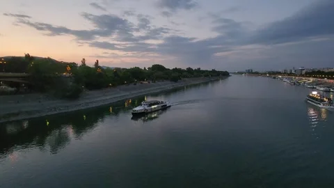 Budapest, Hungary - 26 August 2026: Peaceful Evening Danube Scene, Passing Boats Stock Footage 343972440