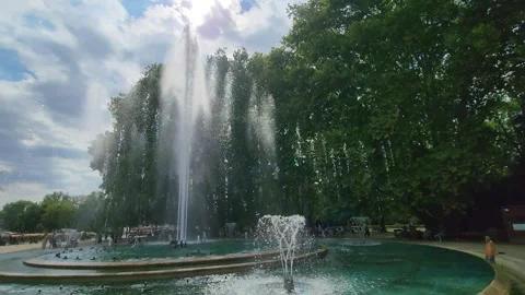 Budapest, Hungary - 26 August 2026: Large Outdoor Fountain With High Water Jets Vídeo Stock 343972480