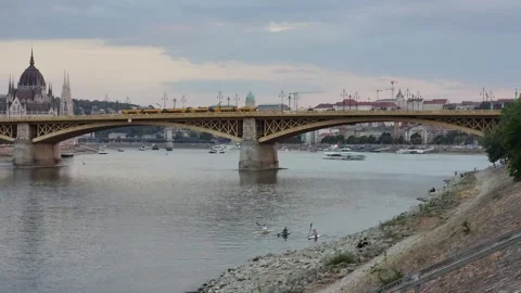 Budapest, Hungary - 26 August 2026: Danube Riverfront View With Margaret Bridge Stock Footage 343972488