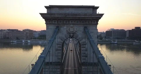 Budapest, Hungary - 4K drone flying up at Szechenyi Chain Bridge Stock Footage
