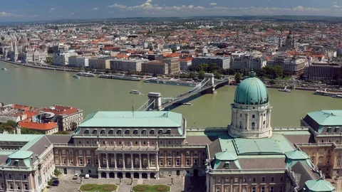Budapest, Hungary - 4K drone flying sideways at Buda Castle Royal Palace Stock Footage 113887797