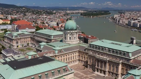 Budapest, Hungary - 4K drone flying around at Buda Castle Royal Palace Stock Footage 113887936