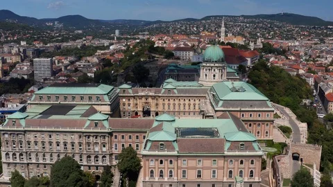 Budapest, Hungary - 4K drone flying sideways at Buda Castle Royal Palace Stock Footage 113888049