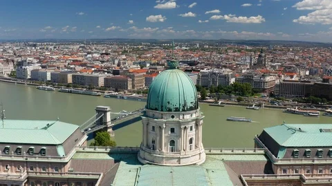 Budapest, Hungary - 4K drone flying above Buda Castle Royal Palace Stock Footage 113888761