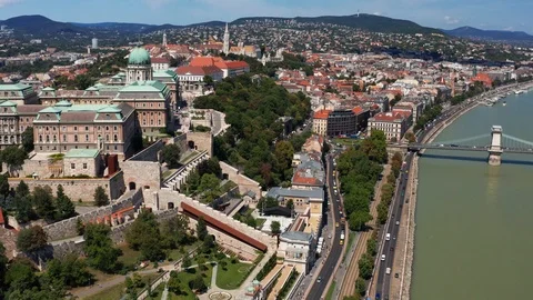 Budapest, Hungary - 4K drone flying sideways at Buda Castle Royal Palace Stock Footage 113888894
