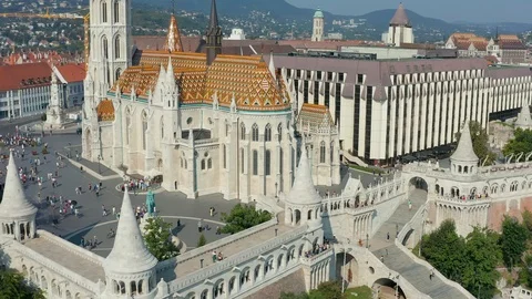 Budapest, Hungary - 4K drone flying sideways of the beautiful Matthias Church Stock Footage 115103836