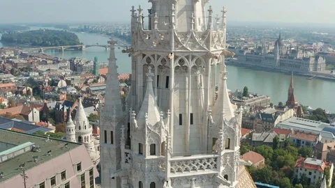 Budapest, Hungary - 4K drone flying around of the tower of Matthias Church Stock Footage 115104353