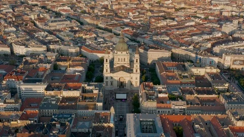 Budapest, Hungary - 4K drone flying above St.Stephen's Basilica at sunset Stock Footage 115497949